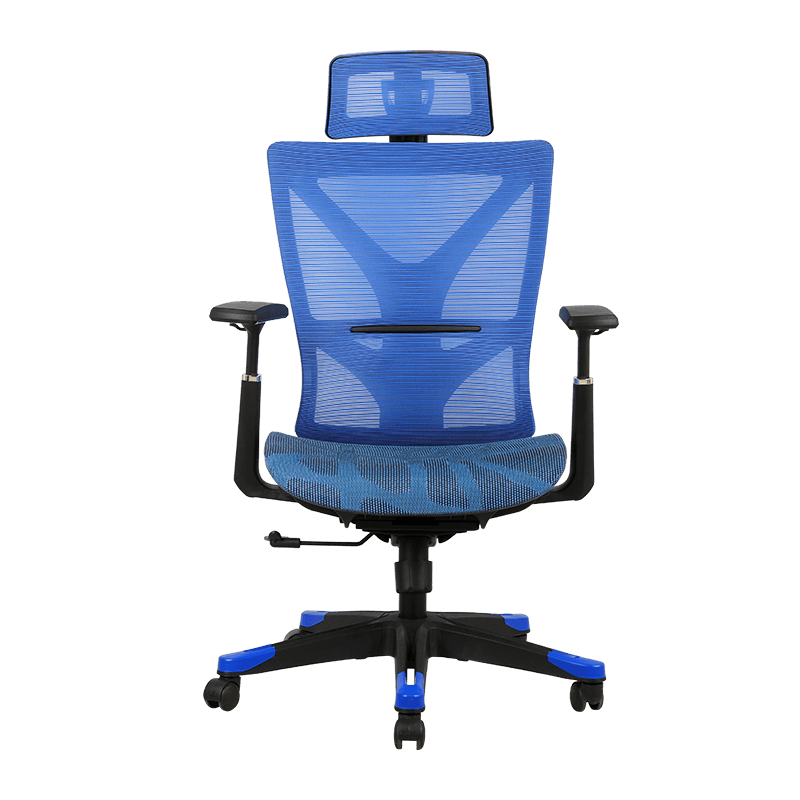 Silla de malla con respaldo de malla especial azul con barra de soporte de color de contraste