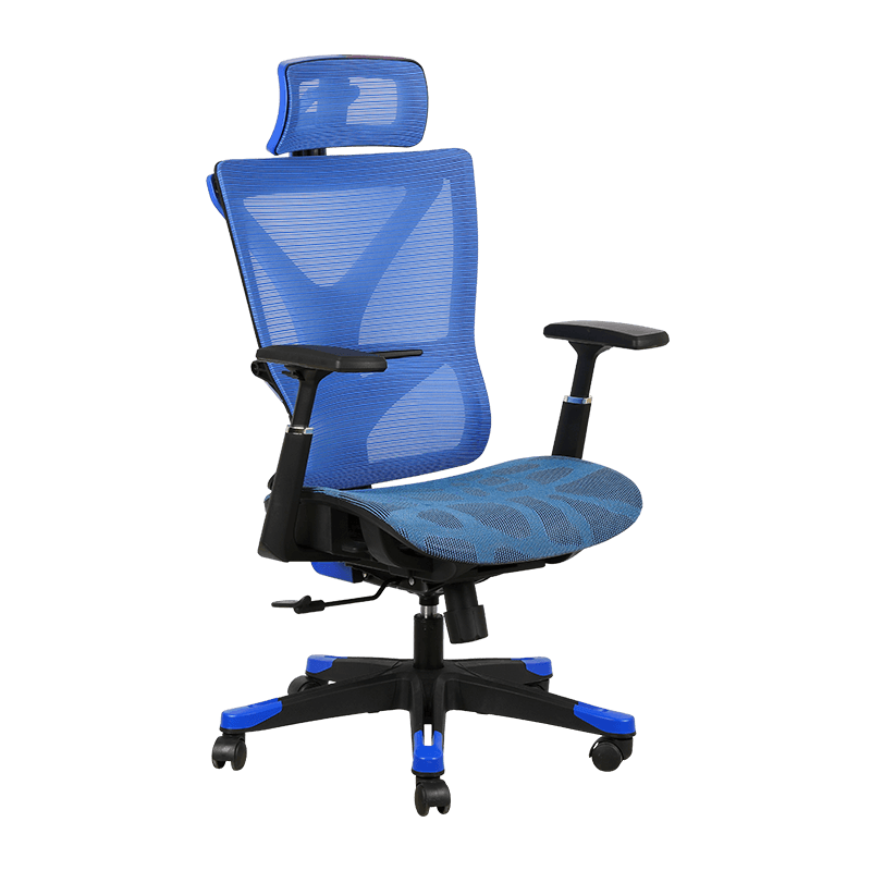 Silla de malla con respaldo de malla especial azul con barra de soporte de color de contraste