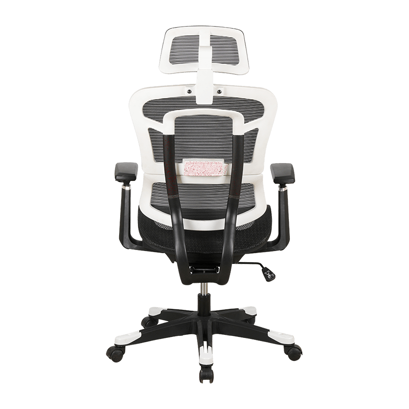 Silla desmontable de rejilla con separación lumbar y estructura blanca